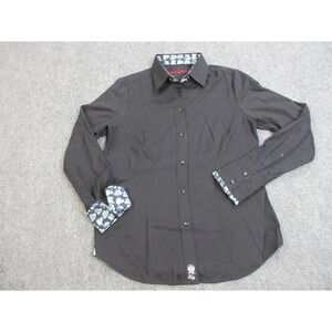 Robert Graham Shirt Mens Small Black Paisley Jacquard Contrast Cuff Stretch